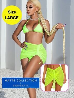 2/for $20🪩 SAWEETIE x Matte Collection Neon Yellow Ruched Sarong (Size Large)